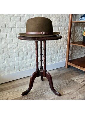 Vintage Olive Green Felt Fedora and Brown Leather Detail